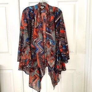 Avenue Open Kimono Shawl Collar Top Brown Blue Red NEW with Tag